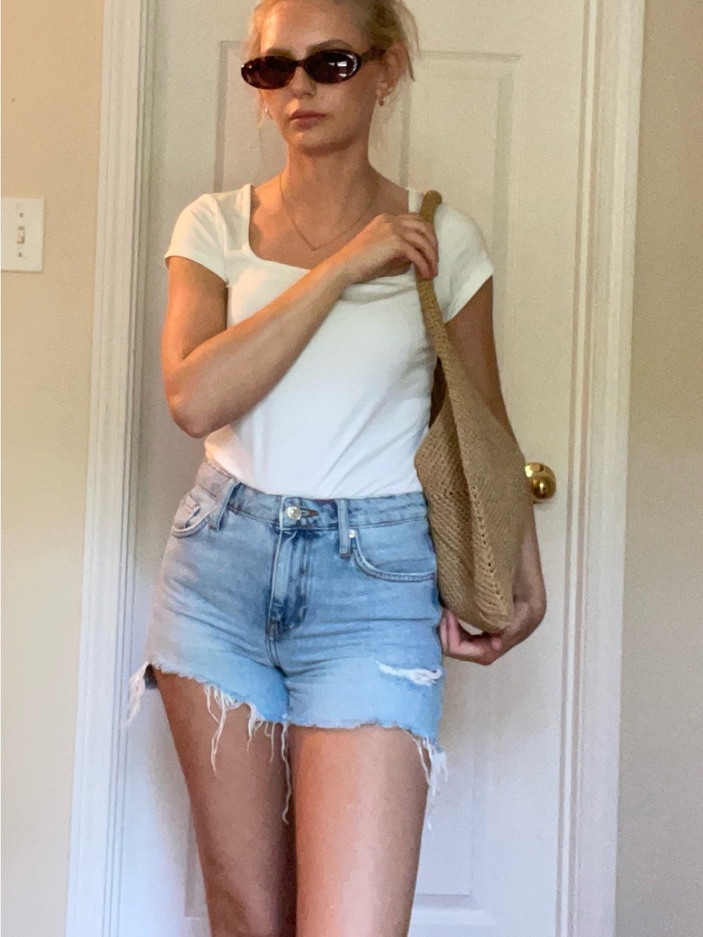 Forever 21 Light Blue High-Waist Denim Shorts